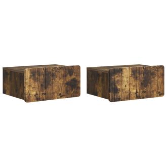 vidaXL Mesita De Noche De Pared 2 Pcs Roble Ahumado 49 X 34,5 X 24 Cm Vidaxl