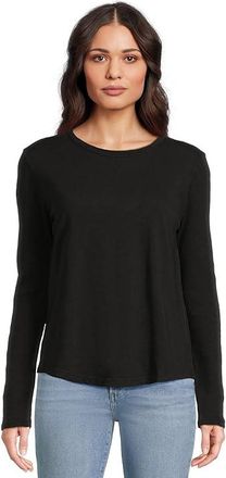 Elliott Lauren Garment Dye Tees - Long Sleeve Round Neck T-Shirts with Rib Sleeve and Back Gusset Womens T Shirt Black : LG, Cotton