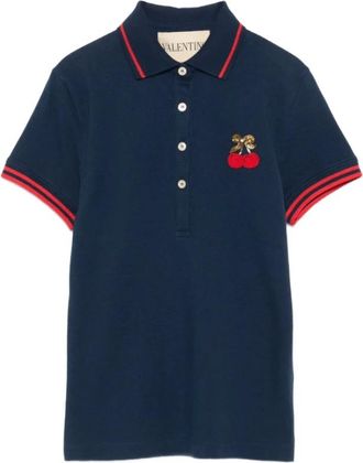 Valentino Navy Blue Kersen Polo Top - Dames - Polos - Blauw - L - Katoen - Tops