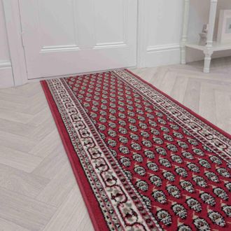 Runrug Hallway Carpet Runner Rug - Soft & Comfy, 9mm - Peacock in Red | Size: 60 cm x 390 cm