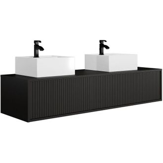 Vente-Unique Mobile per bagno sospeso scanalato con doppio lavabo - Nero - 150 cm - ARNEGA