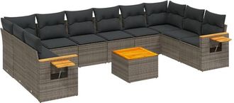 vidaXL Set De Sof&aacute;s De Jard&iacute;n 11 Pzas Y Cojines Rat&aacute;n Sint&eacute;tico Gris Vidaxl