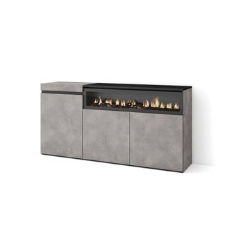 Skraut Home Aparadores Para Sal&oacute;n, Gran Capacidad De Almacenaje, 150x75x35cm, 3 Puertas, Chimenea El&eacute;ctrica, Estilo Moderno, Gris Cemento - Skraut Home