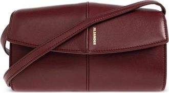 Jil Sander Tassen, Dames, Bruin, ONE Size, Leer, Logo-print Leren Crossbody Tas