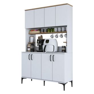 Dmora Aparador Legnaro, 4 Baldas, 8 Compartimentos, 8 Puertas, 120x40x187h Cm Blanco