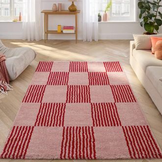 Sweeek Alfombra interior con motivo damero rojo y rosa