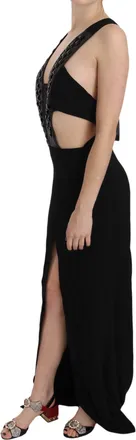 John Richmond Black Crystal Leather Gown Flare Womens Dress