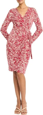 Maggy London Print Long Sleeve Wrap Dress in Cream/Red at Nordstrom Rack, Size 18 (Similar To 16W)