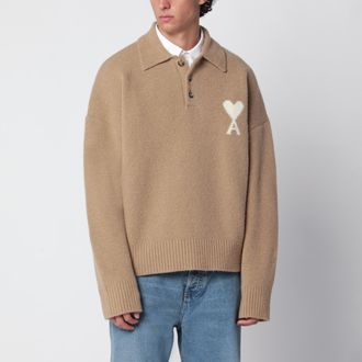 Ami Ami de Coeur beige alpaca-blend polo sweater
