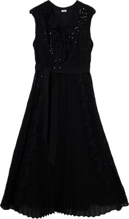 Oltre Midi-jurk met ruches en pailletten - Dames - Casual kleedjes - Zwart - S - Pailletten - Kleedjes