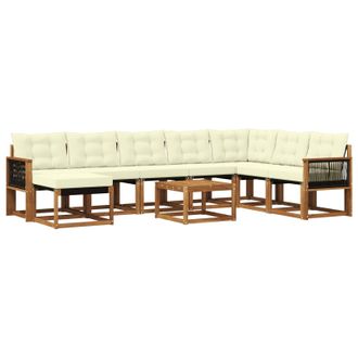 vidaXL Conjunto De Sof&aacute;s De Exterior Con Coj&iacute;n 9 Pcs Natural Y Crema Vidaxl