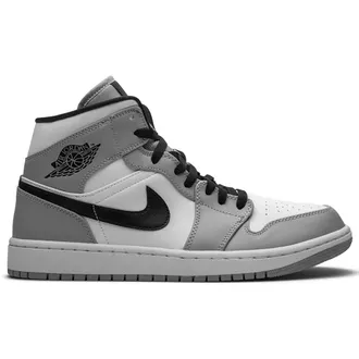 Nike Jordan Air Jordan 1 Mid Leather Synthetic Mens High Top Trainers - Light Smoke Grey Black White - Size:UK 10.5
