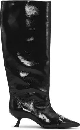 Ganni eyelet-detail slouchy knee-high boots - women - Cotton - 36 - Black