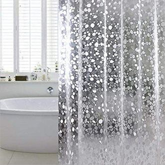 No Brand Cortina De Ducha Resistente Al Moho, Impermeable, De Eva, Transparente, Incluye 12 Ganchos Cortina Ducha (transparente, 200 Cm, 180 X 200 Cm)