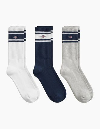 GANT Mens GANT 3 PACK SHIELD SPORTS SOCKS WHITE/NAVY/GREY - Size: 9.5/10/10.5/11/9