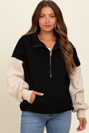 Pinkblush Colorblock Half Zip Hoodie in Black at Nordstrom, Size Large
