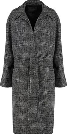 Balenciaga Belted Coats, female, Gray, S, Wool Long Coat with Raglan Sleeves