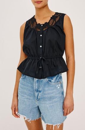 Rails Leilani Peplum Cotton Button-Up Top in Black at Nordstrom, Size Xx-Large