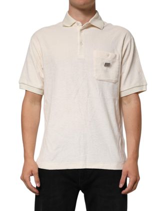 Dolce & Gabbana Ivory Cotton Terry Logo Pocket Polo Mens T-shirt