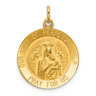 Diamond2Deal 14k Yellow Gold and Satin Solid Our Lady of Perpetual Help Medal Round Pendant