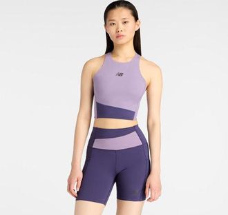 New Balance Womens RC Elite Storage Crop Tank in Purple Poly Knit, size X-Large