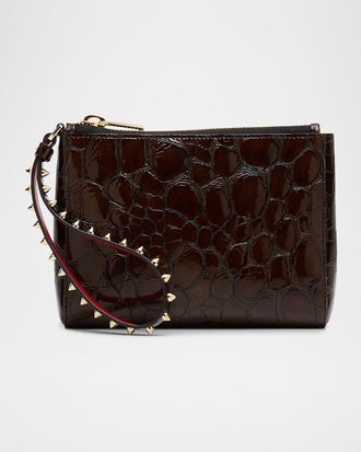 Christian Louboutin Cabata Mini Croc-Embossed Leather Wristlet Pouch