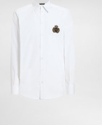 Dolce & Gabbana Cotton Shirt With Heraldic Patch - Man Shirts White 40