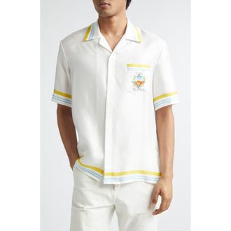 Casablanca Tennis Landscape Print Silk Twill Camp Shirt at Nordstrom, Size X-Large