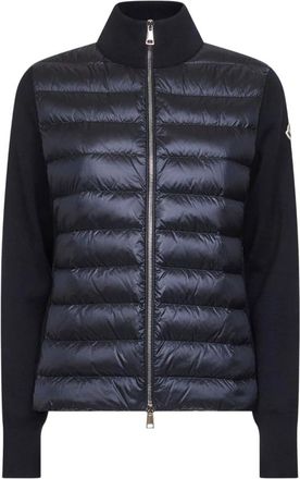 Moncler Jassen, Dames, Blauw, L, Blauwe Gewatteerde Hoge Kraag Trui