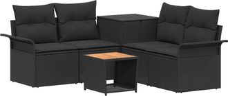 vidaXL Juego De Sof&aacute; 6 Uds. Negro Rat&aacute;n Sint&eacute;tico Y Acero Vidaxl