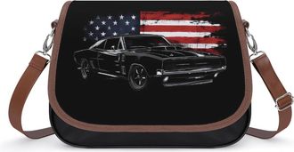 Generic Muscle Car U.S.A. Flag Womens Crossbody Bag Fashion Shoulder Handbags Message Tote Bag with Adjustable Strap