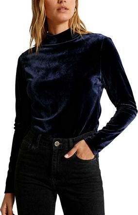 Generic Ladies Long Sleeve Velvet Tops Womens Mock Turtleneck Velvet Blouses Casual Loose Solid Color Basic Layering Tee Shirts Elegant Business Casual Tops C