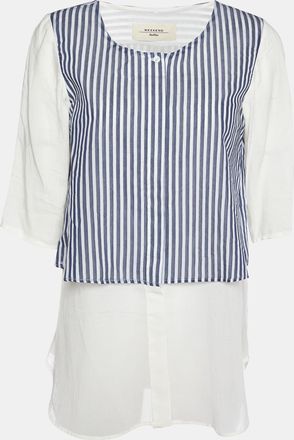 Max Mara White Cotton & Striped Overlay Detail Shirt