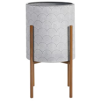 Beliani Soporte Para Macetas Para Interior Y Exterior 31 X 31 X 58 Cm Metal Gris/marr&oacute;n Aubrieta