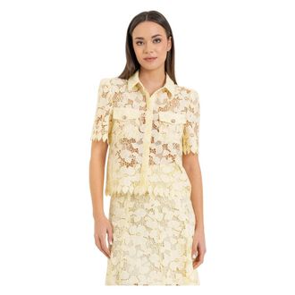 Kocca Shirts, female, Yellow, Size: XL Camicia in pizzo macram&egrave; con motivo a foglie e fiori
