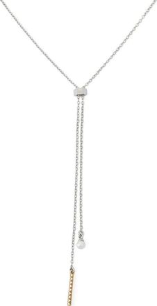 AllSaints Chain & Faux Pearl Y-Necklace in Shiny Rhodium at Nordstrom