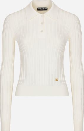 Dolce & Gabbana Cropped Ribbed Viscose Polo-shirt With Dg Logo - Woman Sweaters And Cardigans White 38