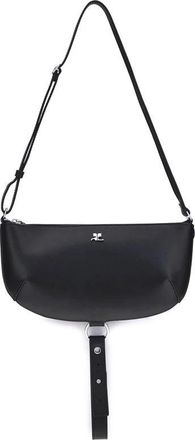 Courr&egrave;ges Eclipse Schoudertas met Metalen Logo - Dames - Schoudertassen - Zwart - ONE Size - Leer - Tassen