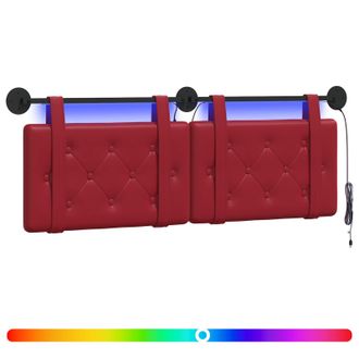 vidaXL Cabecero Colgante Con Luz Led Rojo Vino Cuero Sint&eacute;tico Vidaxl