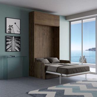 Itamoby Letto Napoli matrimoniale a scomparsa con divano, in legno, con apertura verticale, per camera da letto -Con pensile / Noce