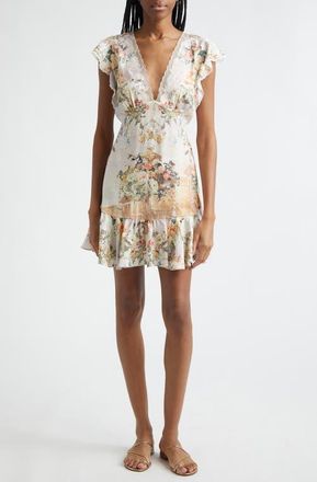 Camilla Floral Cap Sleeve Lace Trim Dress in Twilight In Istanbul at Nordstrom, Size X-Large