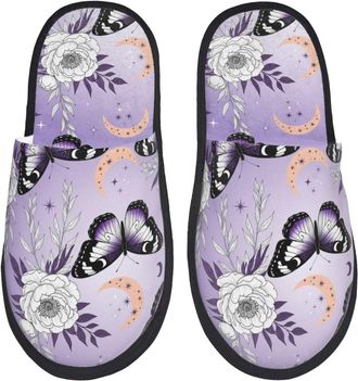Generic Non-Slip House Slipper Butterfly Roses Purple House Shoes Lightweight Womens Slippers for Family Indoor Travel L