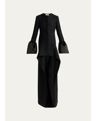Alexander McQueen Metallic Tweed Single-Breasted Long Coat