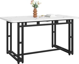 STILVORA Mesa De Comedor Rectangular Para 4 Personas En Mdf Con Patas Negras, Estructura De Metal - 120&times;70 Cm, Blanco Y Negro