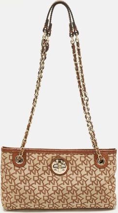 DKNY Dkny Beige/brown Signature Canvas And Leather Chain Shoulder Bag