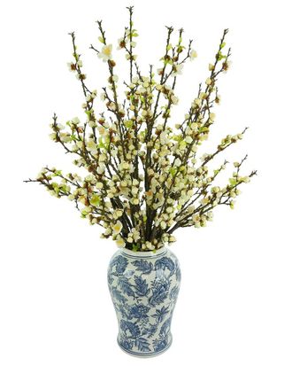 Creative Displays Inc. White Cherry Blossom Branches In Blue & White Decorative Ceramic Vase