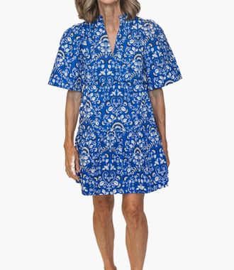 Sugarlips Lulu Split Neck Shift Dress In Royal Blue