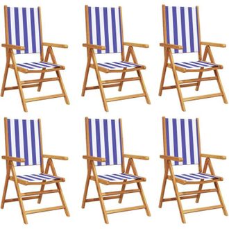 vidaXL Vidaxl - Sillas Jard&iacute;n Reclinables 6 Uds Madera Maciza Tela Azul Blanco