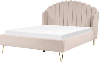 Beliani Cama Con Somier De Poli&eacute;ster 160 X 200 Cm Cabecero Beige Ambillou