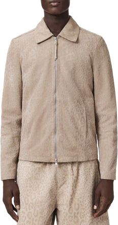 AllSaints Hockley Debossed Animal Print Suede Jacket in Pasilla Brown at Nordstrom, Size Xx-Large